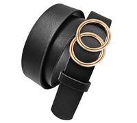 womens double ring buckle belt, Gold Double O-Ring Buckle belts for women | Women's Black Faux Leather Belt with adjustable pu , women belt gold buckle, designer style womens black belt for jeans