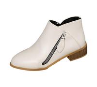 Womens Double Sided Zipper Ankle Booties, Ankle Boots Block Heel For Women, Vintage Retro Western Booties, Durable Synthetic Upper Shoes for Wedding Guest Outfits, Fashion Street Photo Shoots