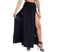 Womens Double Split Maxi Long Skirt Ladies Plain Basic Two Side Slit high Waisted Plus Size Wiggly Fashion Black