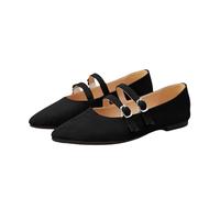 Womens Double Strap Pointed Toe Flats Elegant Mary Jane Casuals Black