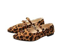 Womens Double Strap Pointed Toe Flats Elegant Mary Jane Casuals Brown