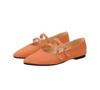 Womens Double Strap Pointed Toe Flats Elegant Mary Jane Casuals Orange