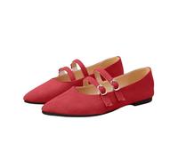 Womens Double Strap Pointed Toe Flats Elegant Mary Jane Casuals Red