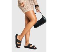 Womens Double Strap Raffia Detailed Sandals - Black - 3, Black