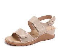 Women's double strap sandals with adjustable ankle buckle, open toe platform summer shoes for casual beach wear,apricot,38