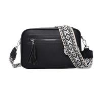 Womens Double Zip Tassel Charm Lightweight Handbag Shoulder Crossbody Bag -BLACK