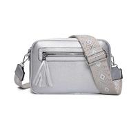 Womens Double Zip Tassel Charm Lightweight Handbag Shoulder Crossbody Bag -SILVER