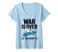 Womens Dove on Missile with Olive Branch - War is Over Message V-Neck T-Shirt
