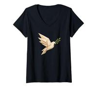 Women's Dove Origami Anti-War Ceasefire Olive Branch Peace V-Neck T-Shirt