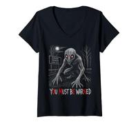 Women's Dover Demon You Must Be Warned Omen Warning Subliminal V-Neck T-Shirt