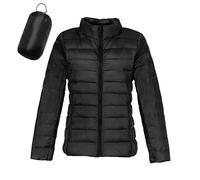 Women's Down Coat Winter Warm Down Jacket Lightweight Quilted Jacket Plain Full Zip Hooded Jacket Windproof Puffer Jacket Women Winter Jacket Fashion Casual Transition Jacket, B - Black, L