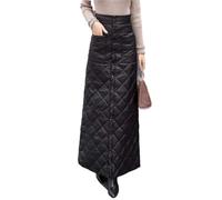 Women's Down Cotton Skirt Thickened Windproof Warm Long Skirt Button Quilted Cotton A-Line Skirt Black Long S