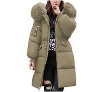 Women's Down Jacket Longline Winter Puffer Coats Ladies Lightweight Windproof Coat Long Sleeve Warm Padded Quilted Outwear Outdoor Hiking Parka Jackets with Faux Fur Hood Plus Size