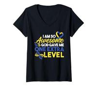Womens Down Syndrome Awareness Awesome Extra Level V-Neck T-Shirt