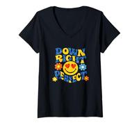 Women's Down Syndrome Awareness Down Right Perfect Retro Groovy V-Neck T-Shirt