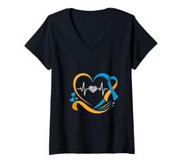 Women's Down Syndrome Awareness Ribbon Extra Chromosome V-Neck T-Shirt