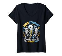 Womens Down Syndrome Different Ability Skeleton Message V-Neck T-Shirt