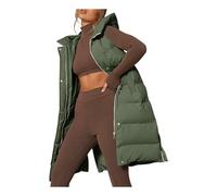 Women's Down Vest with Stand Collar Thick Hooded Sleeveless Long Coats Jacket (Army Green, S)