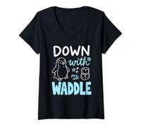 Women's Down with Waddle Penguin Funny Pun Stay Cool V-Neck T-Shirt
