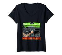 Womens Downshift for Bliss - Stick Shift Humor Three Pedals V-Neck T-Shirt