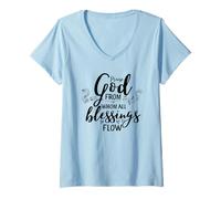 Women's Doxology Praise God from Whom All Blessings Flow V-Neck T-Shirt