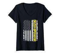 Women's Dozer Operator USA Flag V-Neck T-Shirt