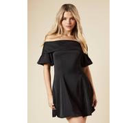 Womens DP Luxe Black Bardot Seamed Puff Sleeve Mini Dress Black 8