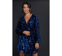 Womens DP Luxe Sequin Wrap Mini Dress Navy 10