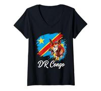 Women's DR Congo Okapi National Flag V-Neck T-Shirt
