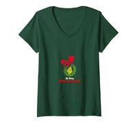 Women's Dr. Seuss Baking Challenge The Grinch and Wreath V-Neck T-Shirt, Dark Green, Medium