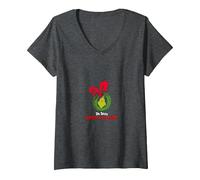 Women's Dr. Seuss Baking Challenge The Grinch and Wreath V-Neck T-Shirt, Dark Heather Grey, Medium
