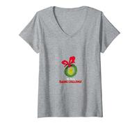 Women's Dr. Seuss Baking Challenge The Grinch and Wreath V-Neck T-Shirt, Heather Grey, XX-Large