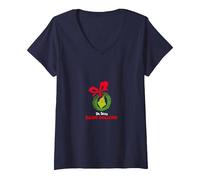 Women's Dr. Seuss Baking Challenge The Grinch and Wreath V-Neck T-Shirt, Navy Blue, Medium