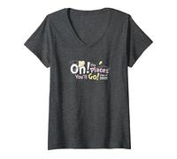 Women's Dr. Seuss Oh The Places You'll Go! Clouds V-Neck T-Shirt, Dark Heather Grey, Large