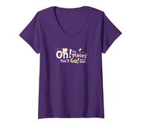 Women's Dr. Seuss Oh The Places You'll Go! Clouds V-Neck T-Shirt, Purple, Small