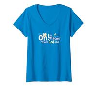 Women's Dr. Seuss Oh The Places You'll Go! Clouds V-Neck T-Shirt, Sapphire Blue, Small