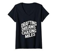 Womens Drafting Dreams Chasing Miles - Road Bike Racer V-Neck T-Shirt