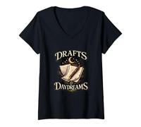 Women's Drafts and Daydreams Writer Moonlit Manuscript V-Neck T-Shirt