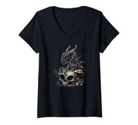 Womens Dragon and Skull V-Neck T-Shirt