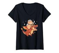 Womens Dragon Capybara Knight Animal Medieval Ren Faire Graphic V-Neck T-Shirt