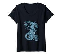 Womens Dragon Cycling Bicycle Funny Biker Animal Riding Bike V-Neck T-Shirt