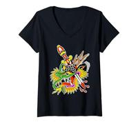 Womens Dragon Dagger Tattoo Flash V-Neck T-Shirt