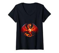 Womens Dragon Fire Dragon mythical creatures heraldic animal Legendary Myths V-Neck T-Shirt