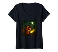 Womens Dragon Scary Horror Night Flashlight Halloween Ghost V-Neck T-Shirt