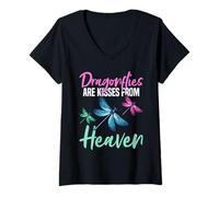 Womens Dragonflies are Kisses from Heaven - Spiritual Dragonfly V-Neck T-Shirt