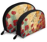 Womens Dragonfly Extra Large Modern Flowers Travel Cosmetic Bags Waterproof 2PC Makeup Clutch Pouch Cosmetic and Toiletries Organizer Bag Portable Travel Toiletry Pouch Girls