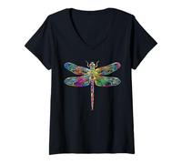 Womens Dragonfly Flying Insects Colorful Wings Cute Dragonflies V-Neck T-Shirt