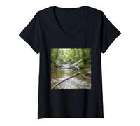 Women's Dragonfly Stream Perch Macro Wildlife Scene V-Neck T-Shirt