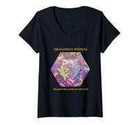 Womens Dragonfly Wisdom | Transformation in Motion V-Neck T-Shirt