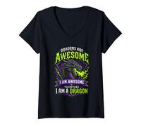 Women's Dragons are Awesome Therefore I Am A Dragon V-Neck T-Shirt